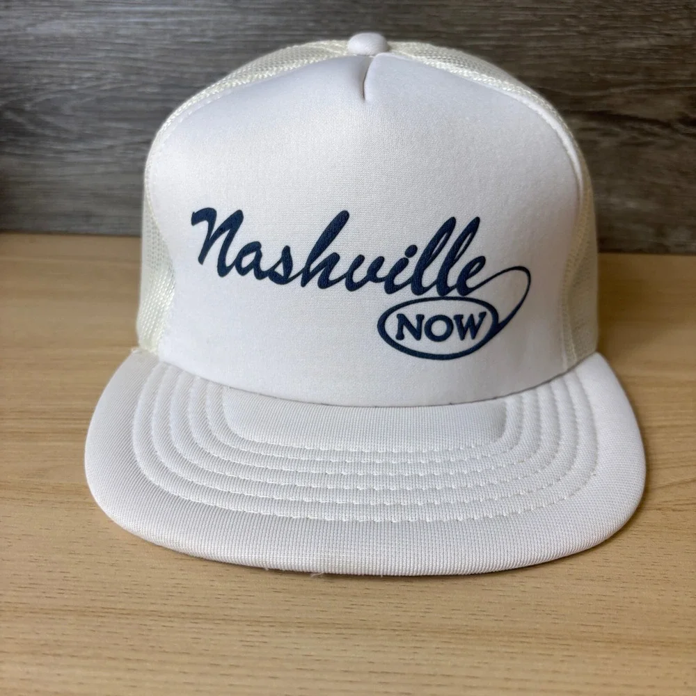 Vintage Nashville Now‎ Hat Cap Snap Back White Trucker Talk Show Adjustable 80s